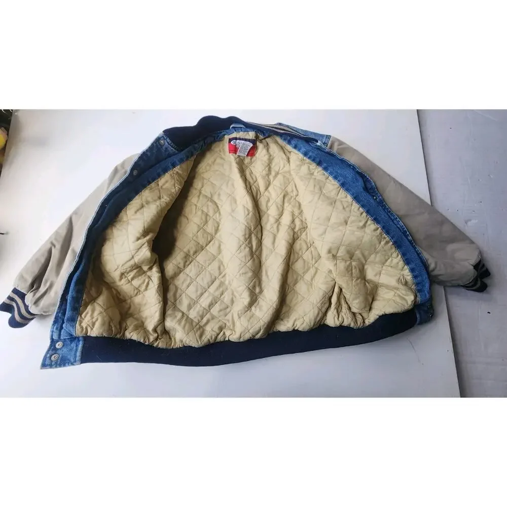 Old Navy VNTG denim Jacket Childs 8 Varsity Bomber Coat Cotton Denim Button